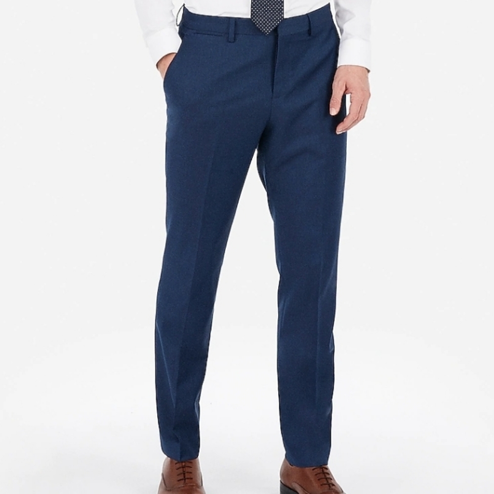 EXPRESS SLIM BLUE WOOL-BLEND STRETCH SUIT MEN PANT